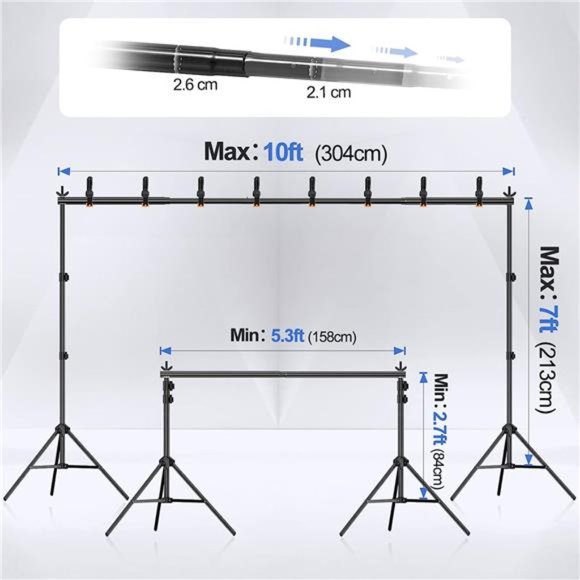 Backdrop Stand 10x7ft(WxH) Photo Studio Adjustable Background Stand Support Kit - Picture 6 of 6